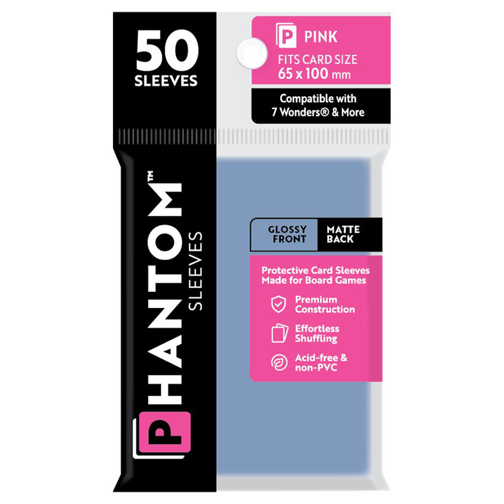 Phantom Sleeves: Pink Size 65 x 100mm - Glossy/Matte (50) | Grognard Games