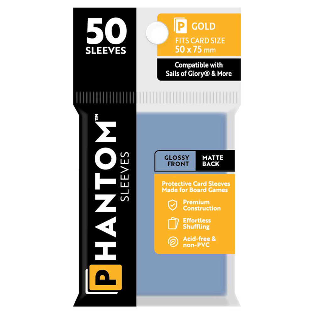 Phantom Sleeves: Gold Size 50 x 75mm - Glossy/Matte (50) | Grognard Games