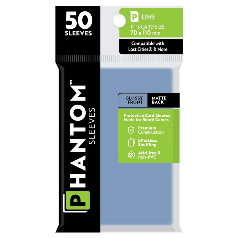 Phantom Sleeves: Lime Size 70 x 110mm - Glossy/Matte (50) | Grognard Games