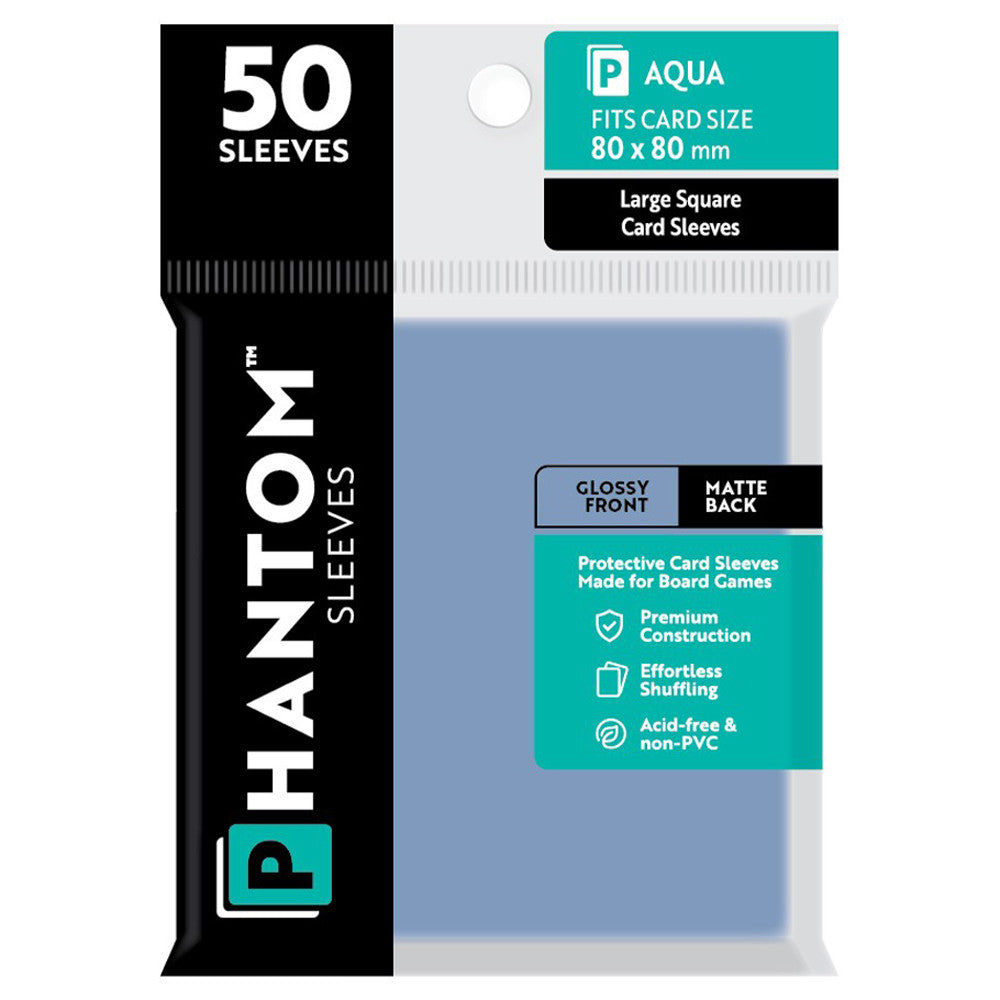 Phantom Sleeves: Aqua Size 80 x 80mm - Glossy/Matte (50) | Grognard Games