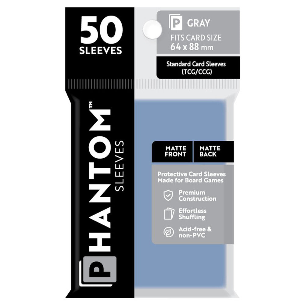 Phantom Sleeves: Gray Size 64 x 88mm - Matte/Matte (50) | Grognard Games