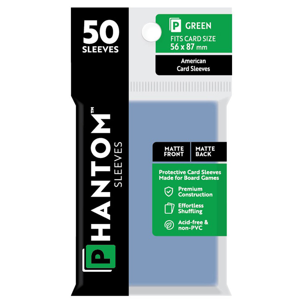 Phantom Sleeves: Green Size 56 x 87mm - Matte/Matte (50) | Grognard Games