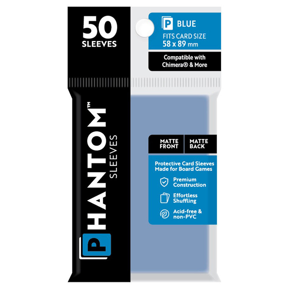 Phantom Sleeves: Blue Size 58 x 89mm - Matte/Matte (50) (New Arrival) | Grognard Games