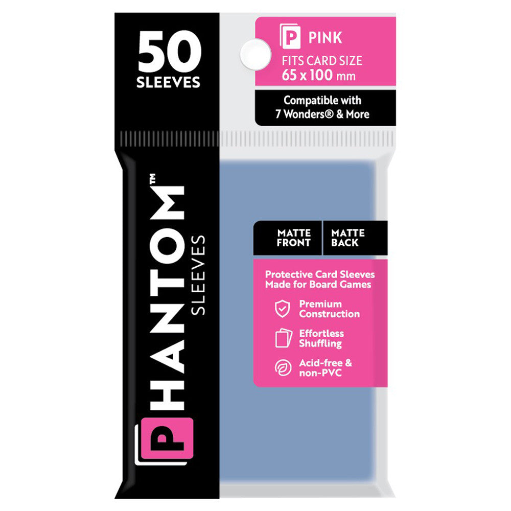 Phantom Sleeves: Pink Size 65 x 100mm - Matte/Matte (50) | Grognard Games