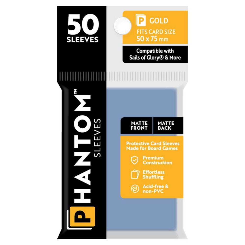 Phantom Sleeves: Gold Size 50 x 75mm - Matte/Matte (50) | Grognard Games