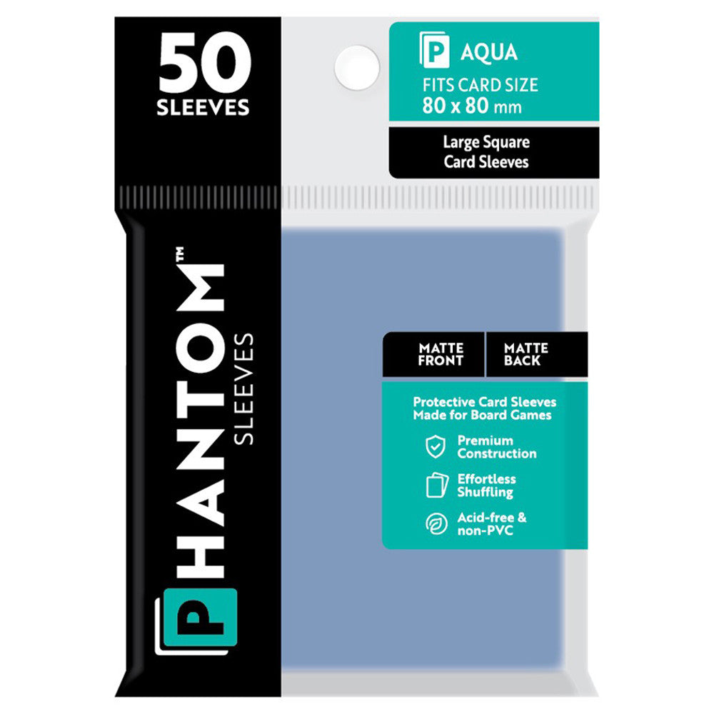 Phantom Sleeves: Aqua Size 80 x 80mm - Matte/Matte (50) | Grognard Games