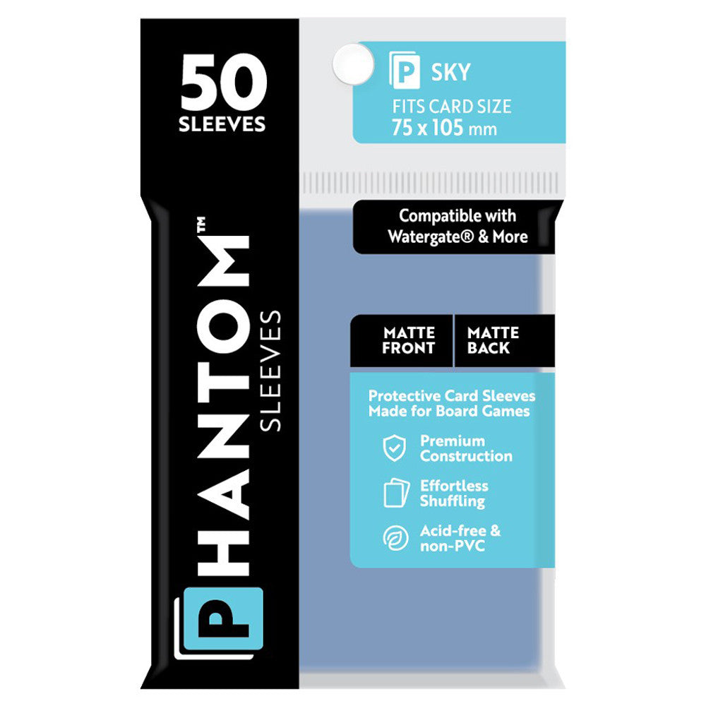 Phantom Sleeves: Sky Size 75 x 105mm - Matte/Matte (50) | Grognard Games