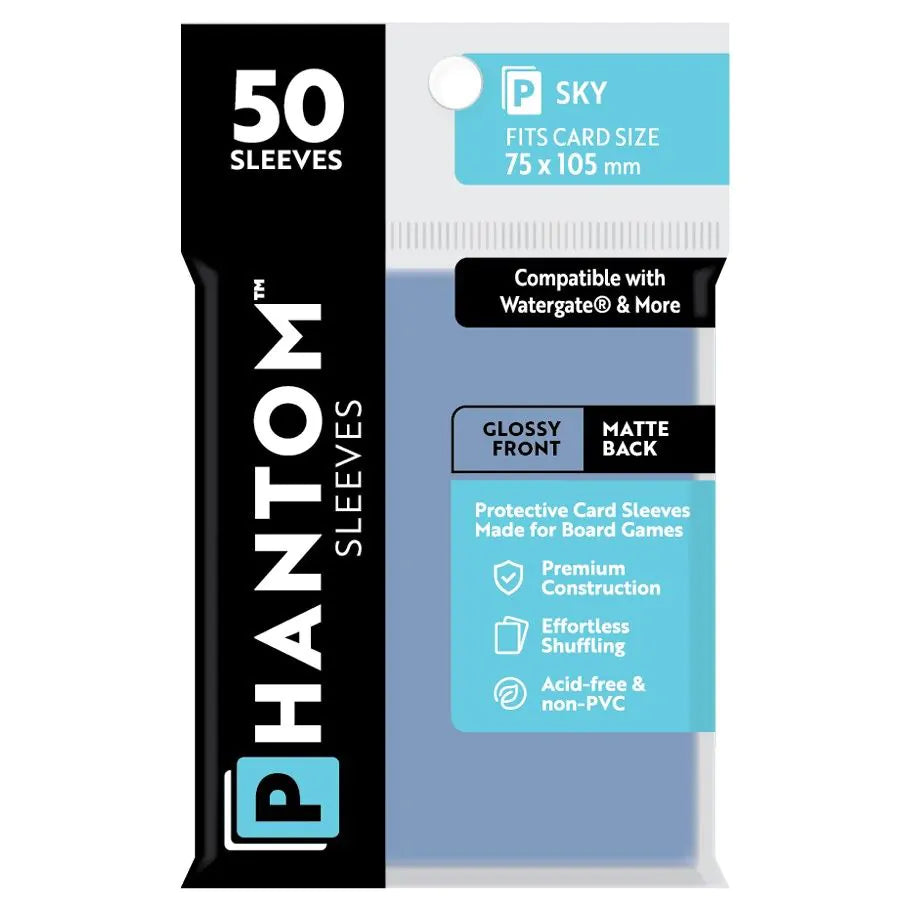 Phantom Sleeves: Sky Size 75 x 105mm - Glossy/Matte (50) | Grognard Games