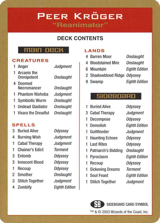 Peer Kroger Decklist [World Championship Decks 2003] | Grognard Games