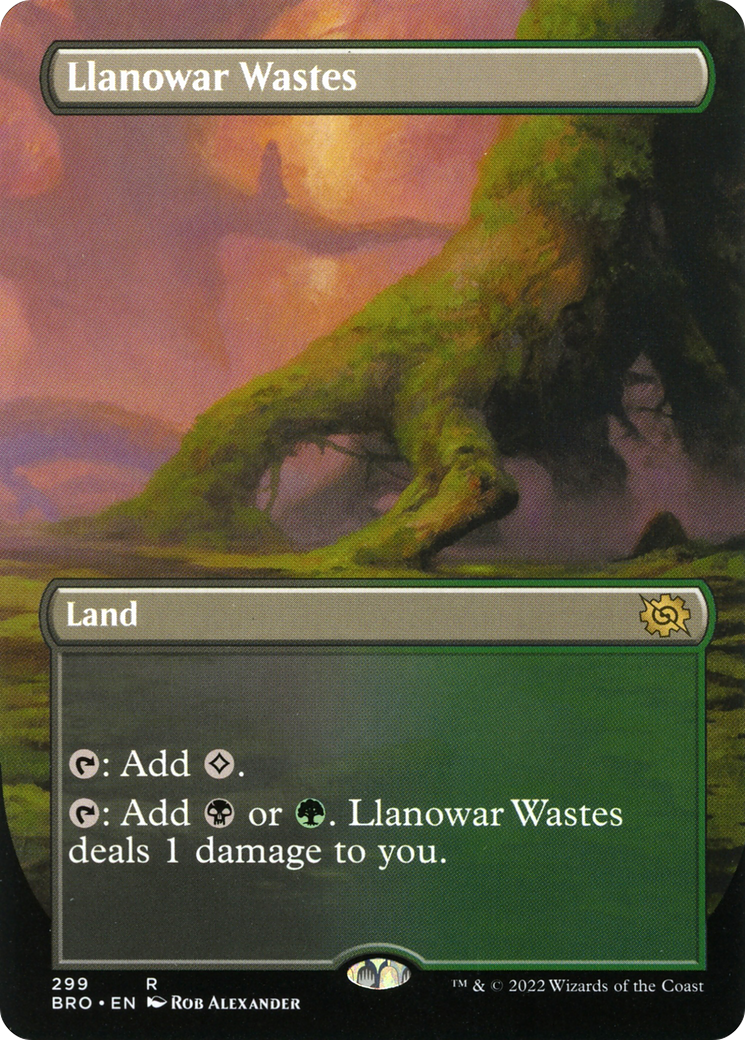 Llanowar Wastes (Borderless Alternate Art) [The Brothers' War] | Grognard Games