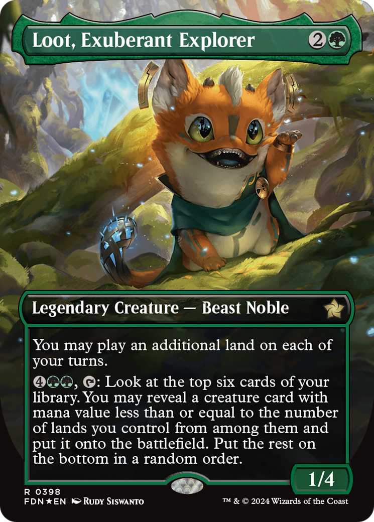 Loot, Exuberant Explorer (Borderless) (Mana Foil) [Foundations] | Grognard Games