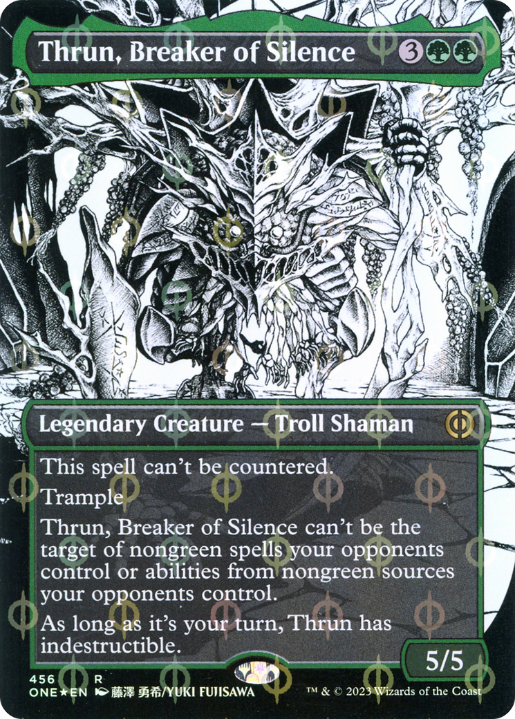 Thrun, Breaker of Silence (Borderless Manga Step-and-Compleat Foil) [Phyrexia: All Will Be One] | Grognard Games