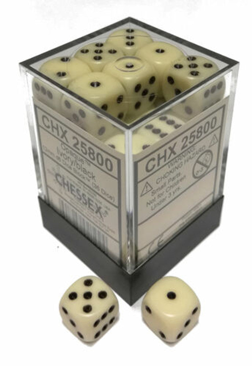 CHX25800 Opaque Ivory/black 12mm (36) | Grognard Games