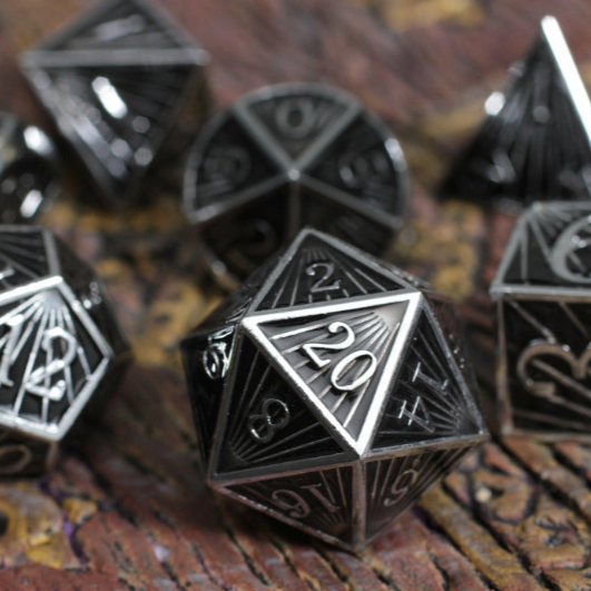 Deco Black Metal Dice Set | Grognard Games