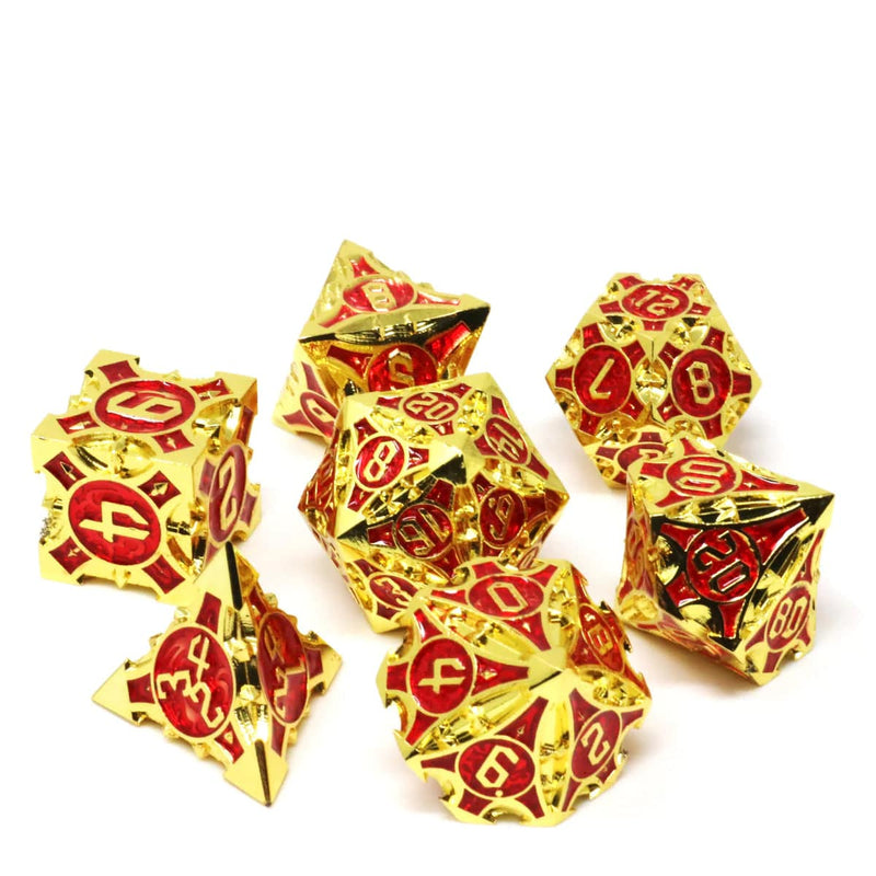 Die Hard Dice  7 Piece RPG set - Vaultrunner Shiny Gold with Red | Grognard Games