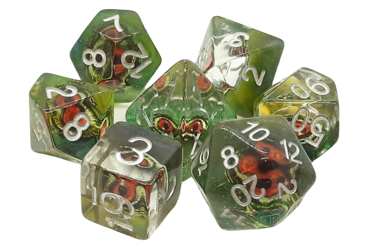 Old School 7 Piece DnD RPG Dice Set: Dragon Eye - Mist | Grognard Games