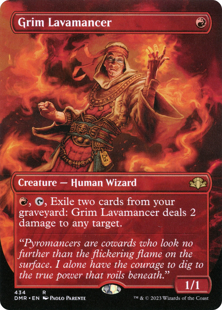 Grim Lavamancer (Borderless Alternate Art) [Dominaria Remastered] | Grognard Games