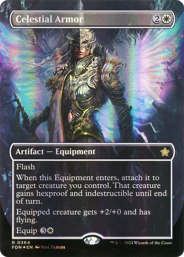Celestial Armor (Borderless) (Mana Foil) [Foundations] | Grognard Games