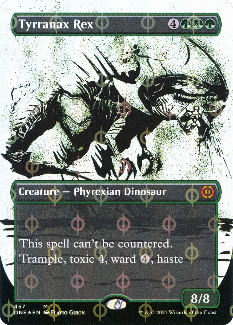 Tyrranax Rex (Borderless Ichor Step-and-Compleat Foil) [Phyrexia: All Will Be One] | Grognard Games