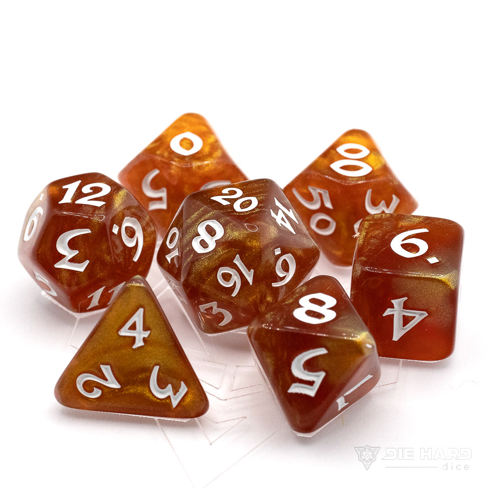 Die Hard Dice 7pc RPG Set - Elessia - Bloodfire with White | Grognard Games