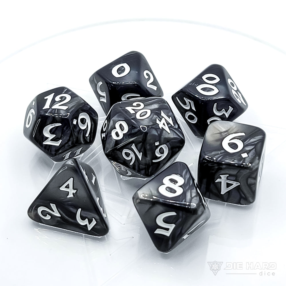 Die Hard Dice 7 Piece RPG set - Elessia Shale with White | Grognard Games