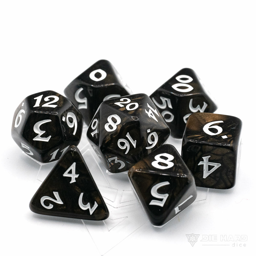 Die Hard Dice 7 Piece RPG set - Elessia Wilderun With White | Grognard Games