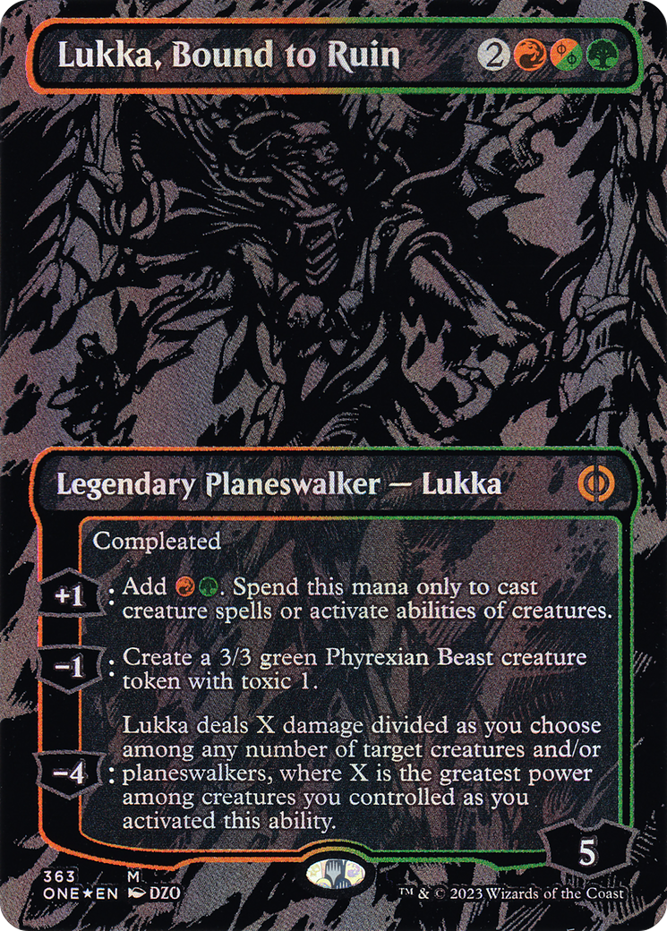 Lukka, Bound to Ruin (Oil Slick Raised Foil) [Phyrexia: All Will Be One] | Grognard Games