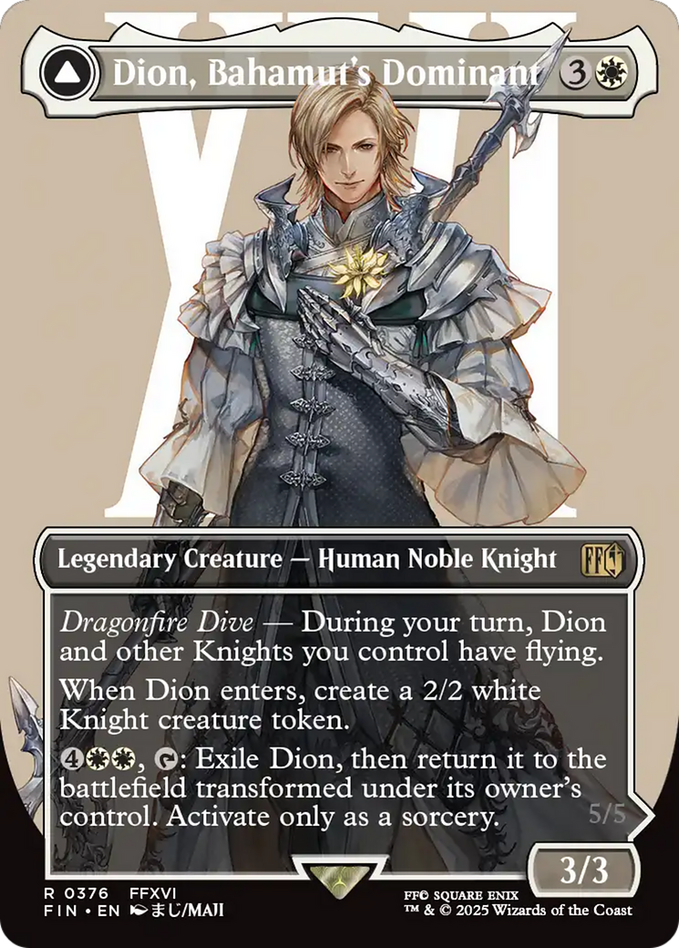 Dion, Bahamut's Dominant // Bahamut, Warden of Light (FIN-376) - FINAL FANTASY: (enchantment) (Borderless) Foil | Grognard Games