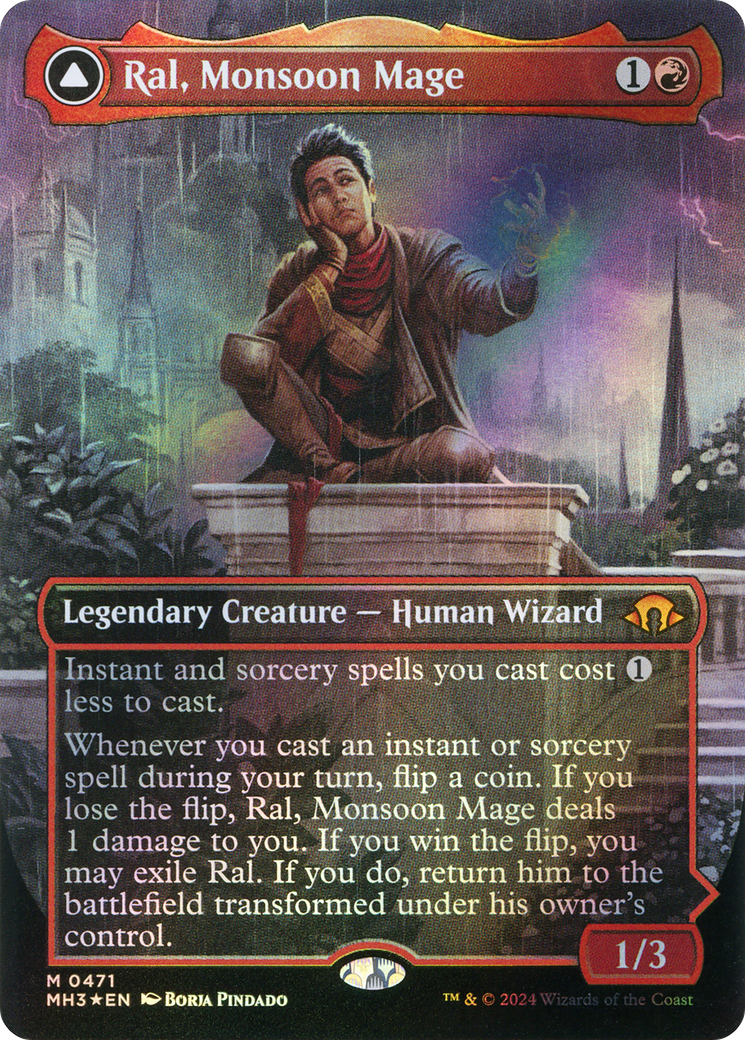 Ral, Monsoon Mage // Ral, Leyline Prodigy (Borderless) (Textured Foil) [Modern Horizons 3] | Grognard Games