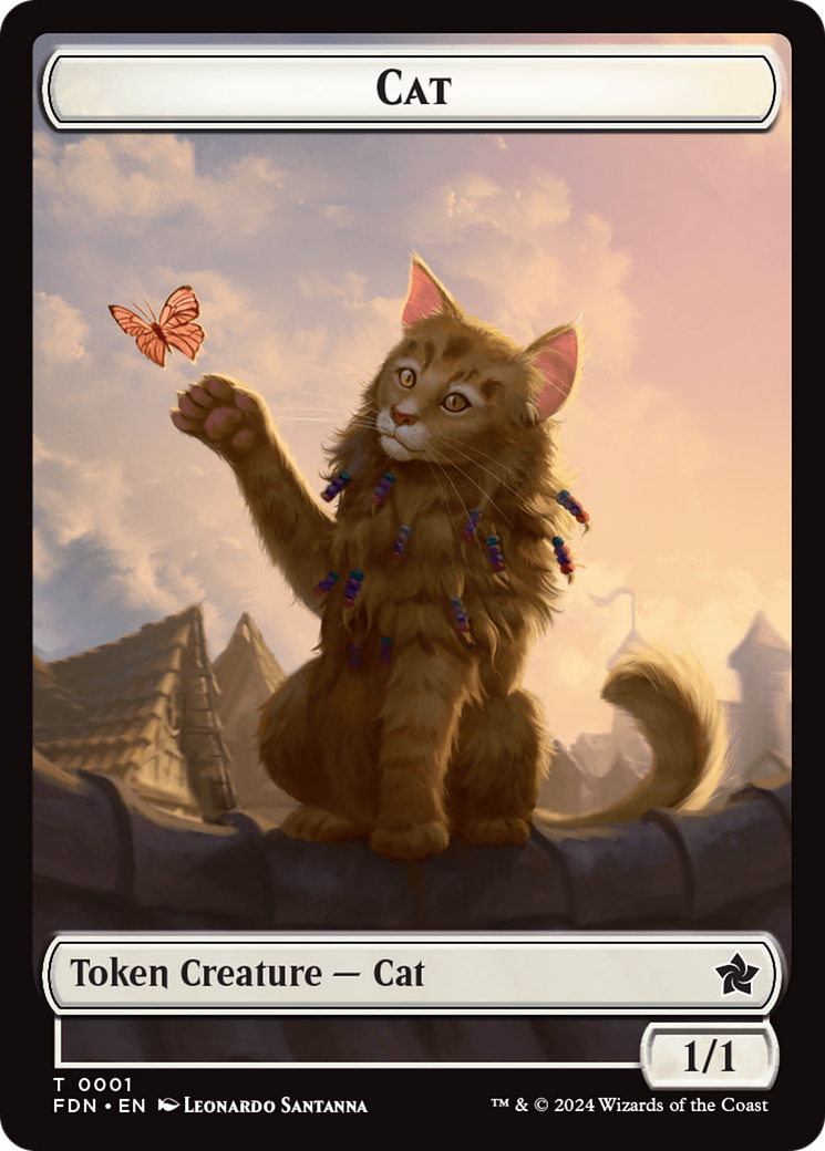 Elf Warrior // Cat (001) Doubled-Sided Token [Foundations Tokens] | Grognard Games