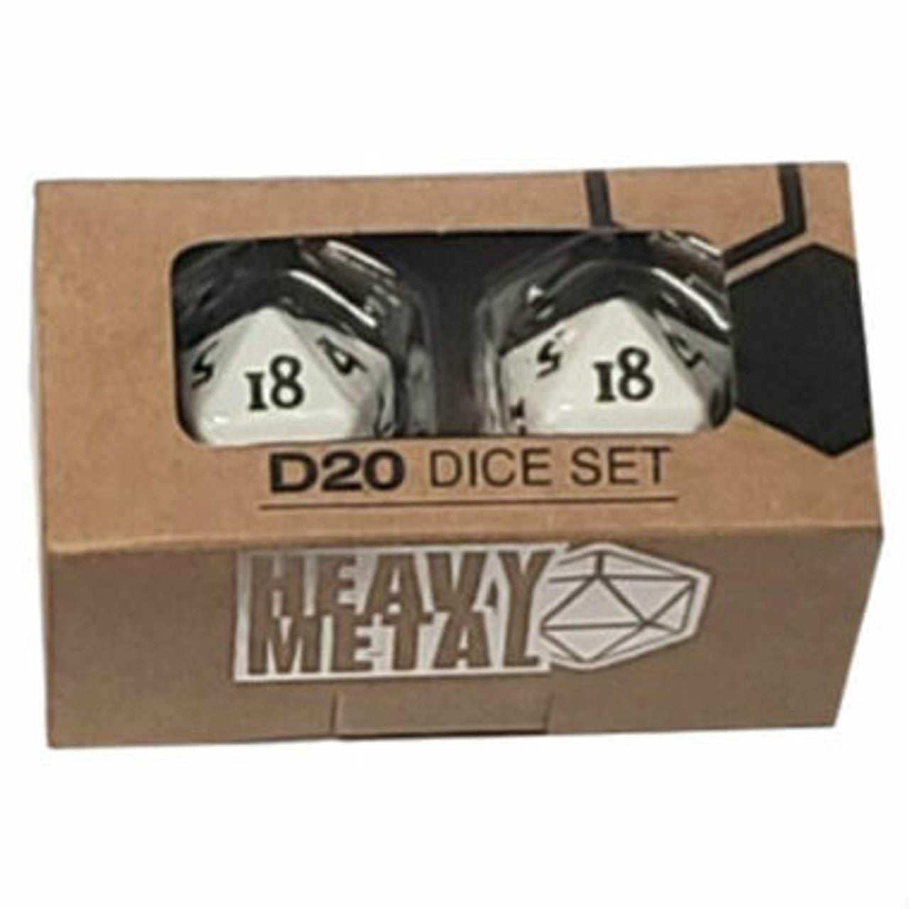 Heavy Metal Dice: D20 White w/Black Numbers (2ct) | Grognard Games