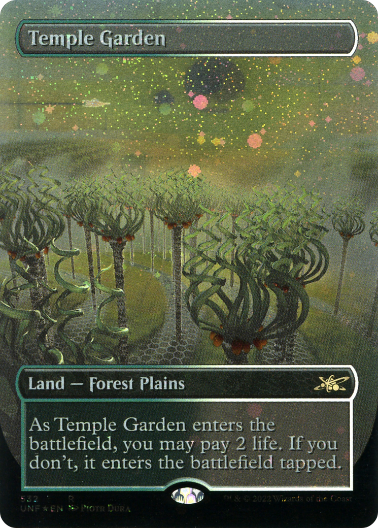 Temple Garden (Borderless) (Galaxy Foil) [Unfinity] | Grognard Games