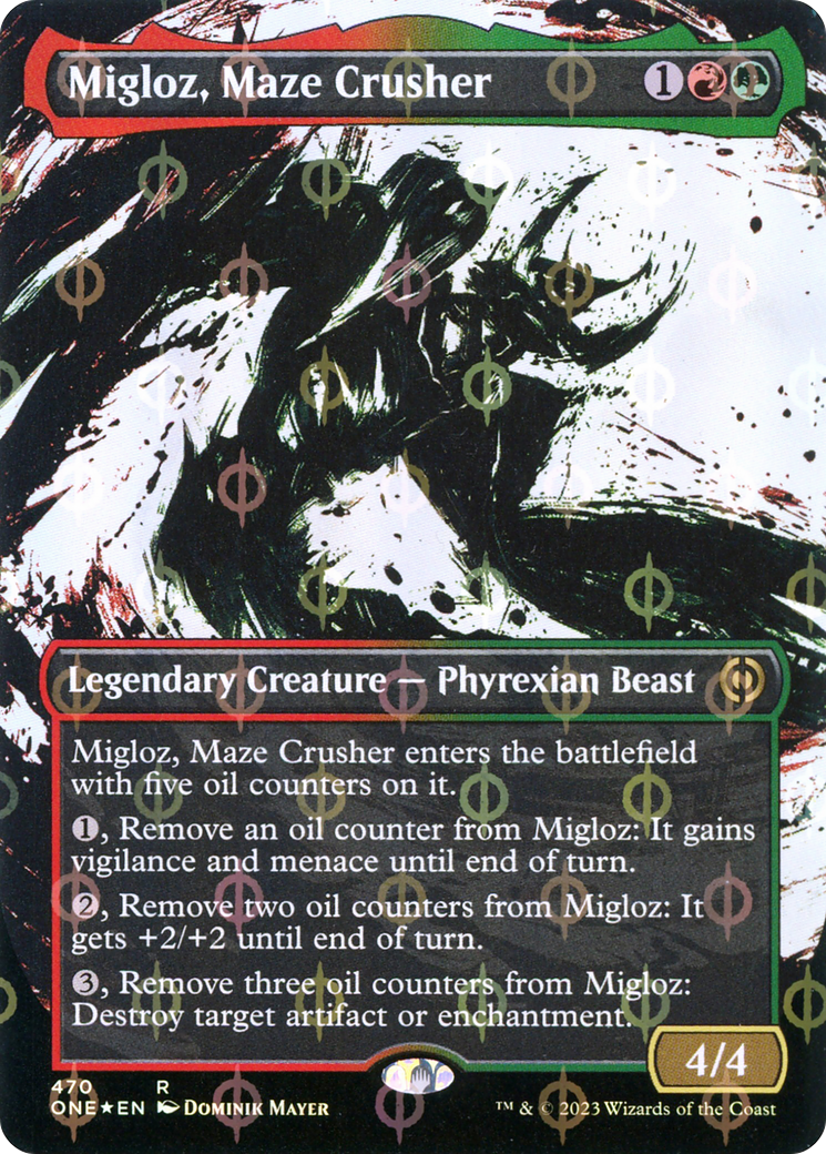 Migloz, Maze Crusher (Borderless Ichor Step-and-Compleat Foil) [Phyrexia: All Will Be One] | Grognard Games