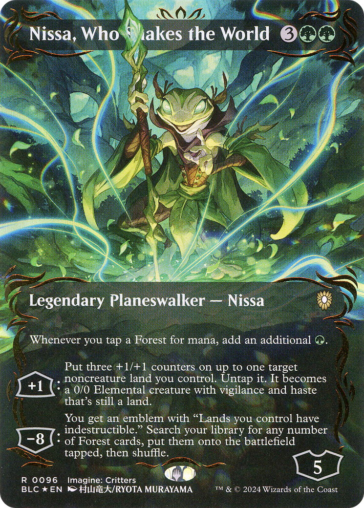Nissa, Who Shakes the World (Borderless) (Raised Foil) [Bloomburrow Commander] | Grognard Games