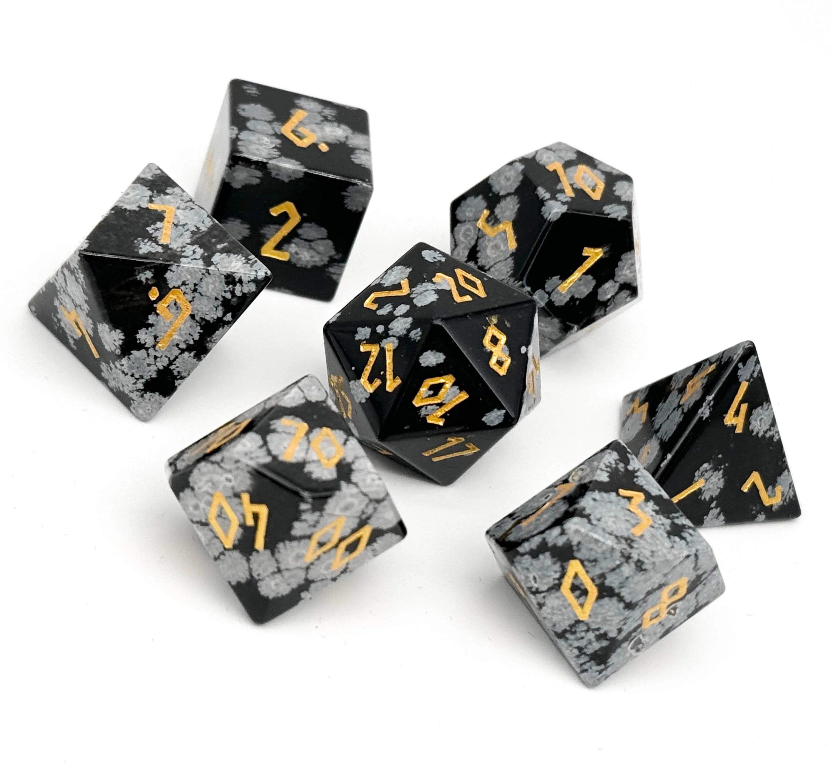 Snowflake Obsidian - 7 Piece RPG Set Gemstone Dice | Grognard Games