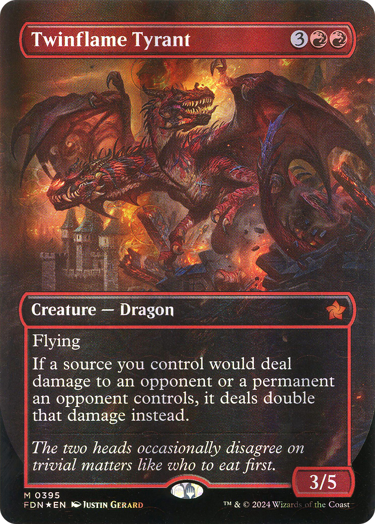 Twinflame Tyrant (Borderless) (Mana Foil) [Foundations] | Grognard Games