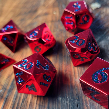 Forged Gaming Forged Lore Polished Red with Starry Mica Metal RPG Dice Set of 7 | Grognard Games