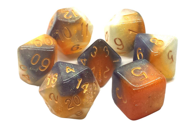 Old School Dice and Accessories Galaxy Dice - Black Orange & Ivory | Grognard Games