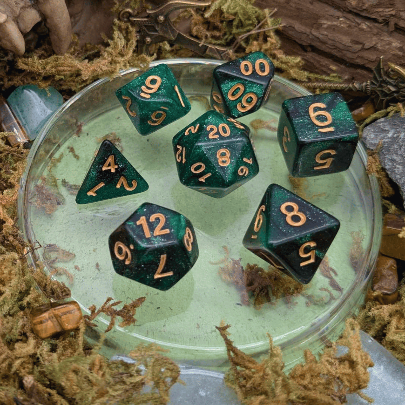 Green and Black Galaxy Dice Set | Grognard Games