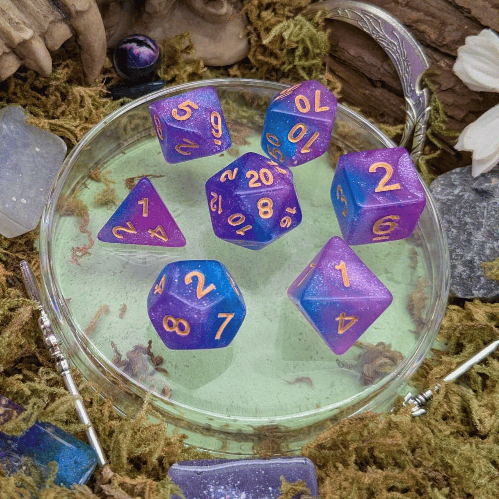 Pink and Blue Galaxy Dice Set | Grognard Games