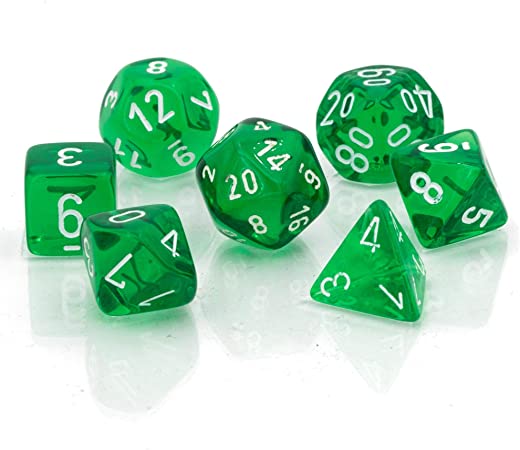 CHX20375 Mini Polyhedral 7-Die Set: Translucent Green/white | Grognard Games