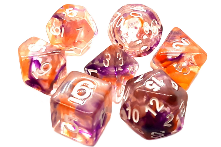 Old School 7 Piece DnD RPG Dice Set: Nebula Orange & Pink | Grognard Games