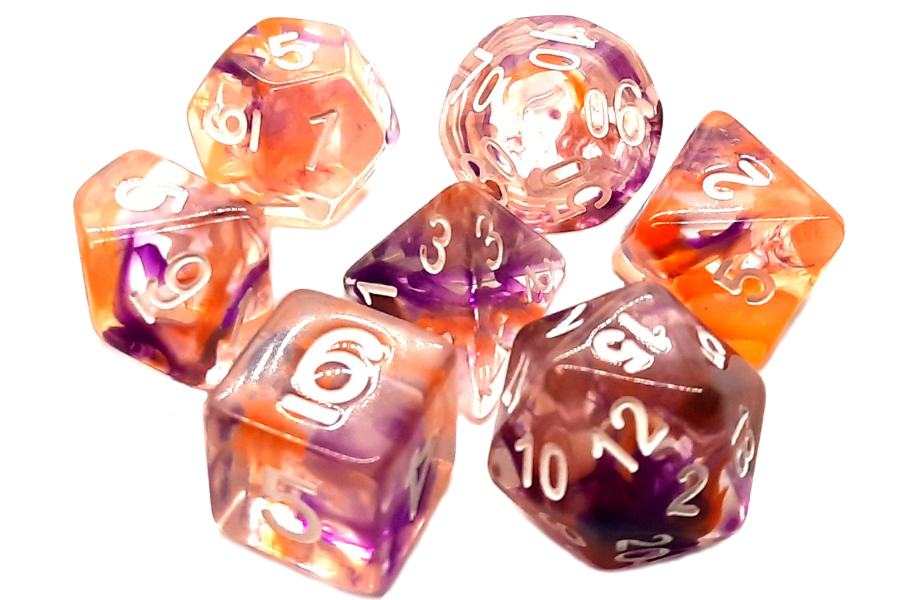 Old School 7 Piece DnD RPG Dice Set: Lumnous - Fairy Dust | Grognard Games