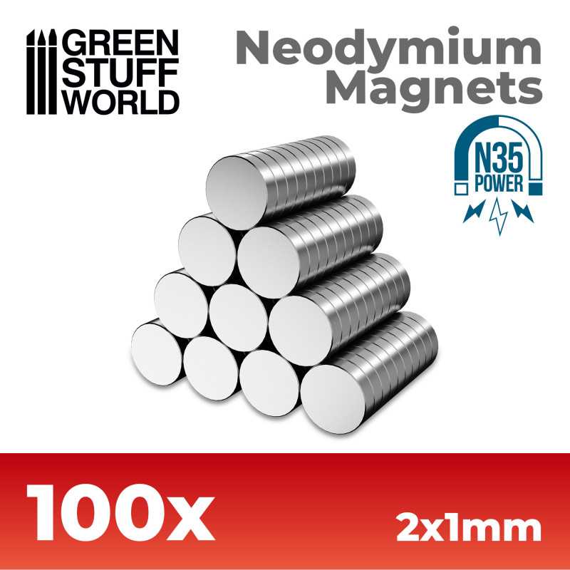 Green Stuff World: Neodymium Magnets 2x1mm - 100 units (N35) | Grognard Games