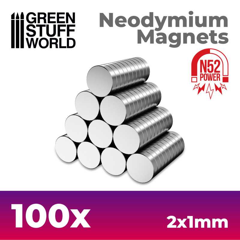 Green Stuff World:Neodymium Magnets 2x1mm - 100 units (N52) | Grognard Games