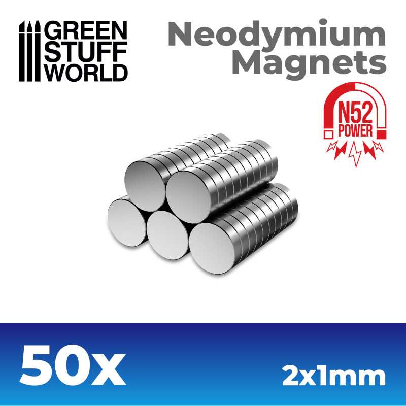 Green Stuff World: Neodymium Magnets 2x1mm - 50 units (N52) | Grognard Games