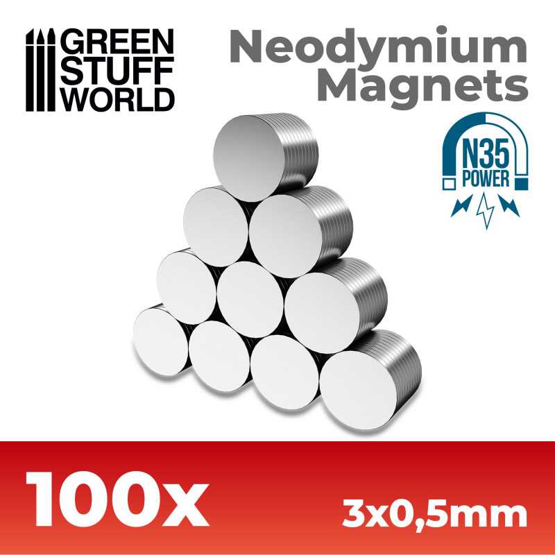 Green Stuff World: Neodymium Magnets 3x0'5mm - 100 units (N35) | Grognard Games