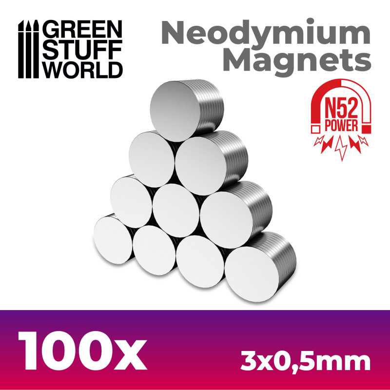Green Stuff World: Neodymium Magnets 3x0'5mm - 100 units (N52) | Grognard Games