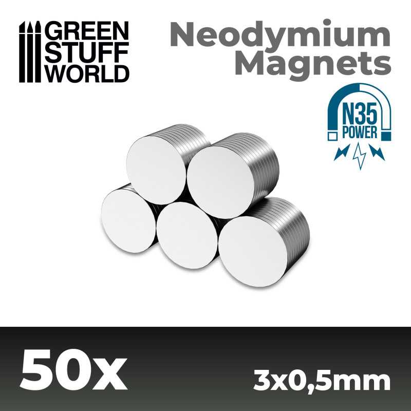 Green Stuff World: Neodymium Magnets 3x0'5mm - 50 units (N35) | Grognard Games