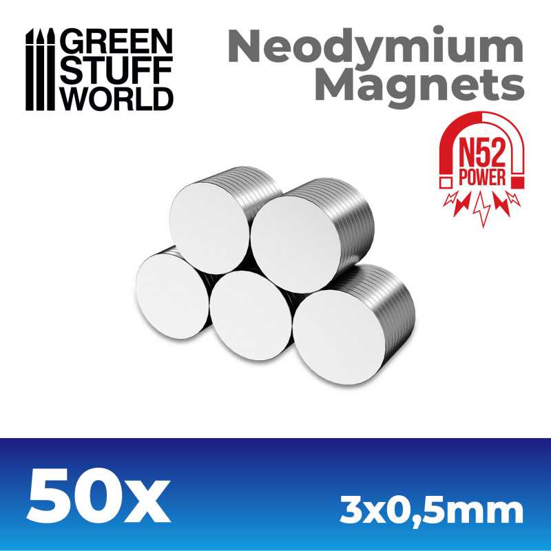 Green Stuff World: Neodymium Magnets 3x0'5mm - 50 units (N52) | Grognard Games